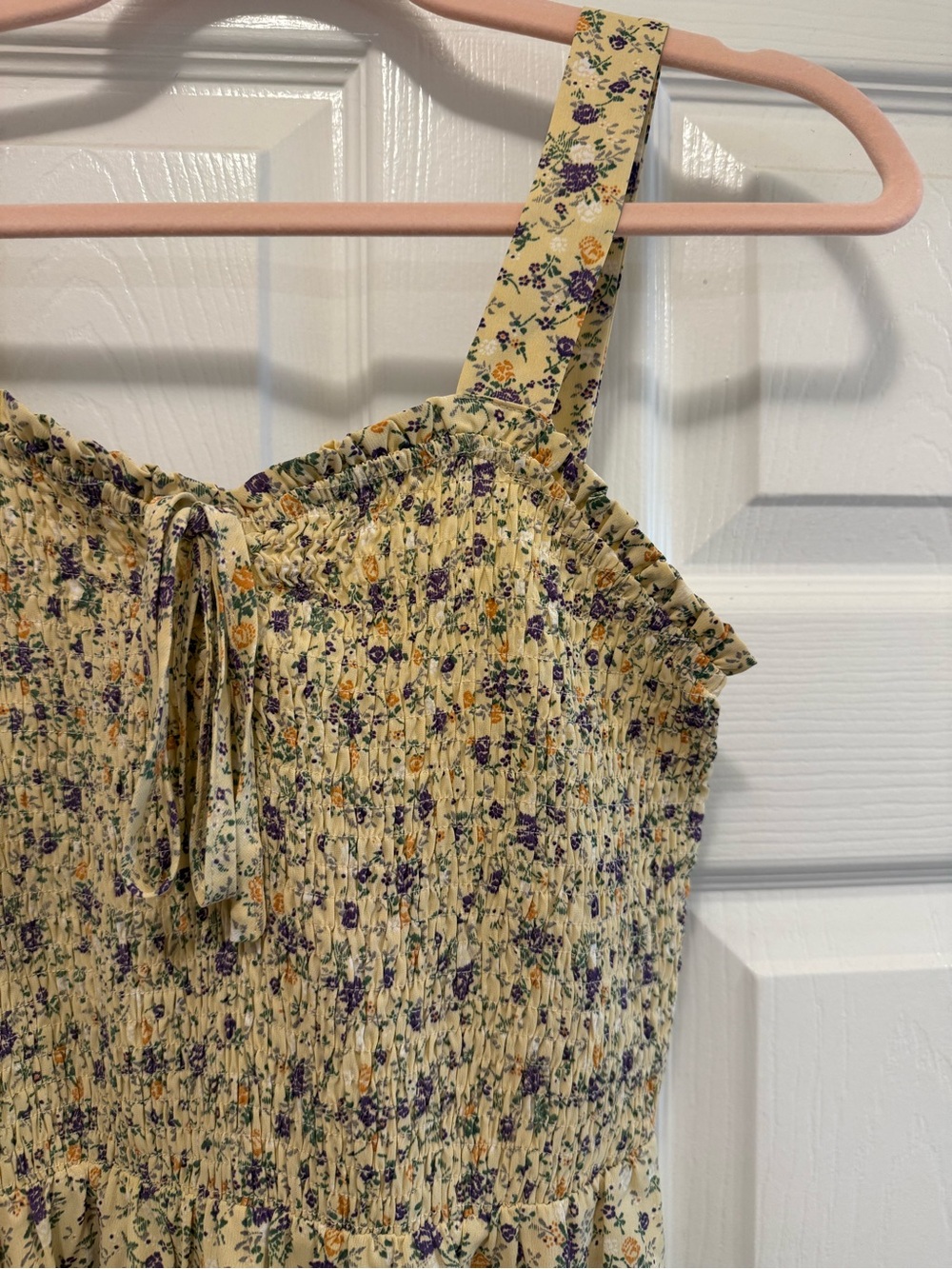 Soft Yellow Floral Sundress with Smocked Bodice
